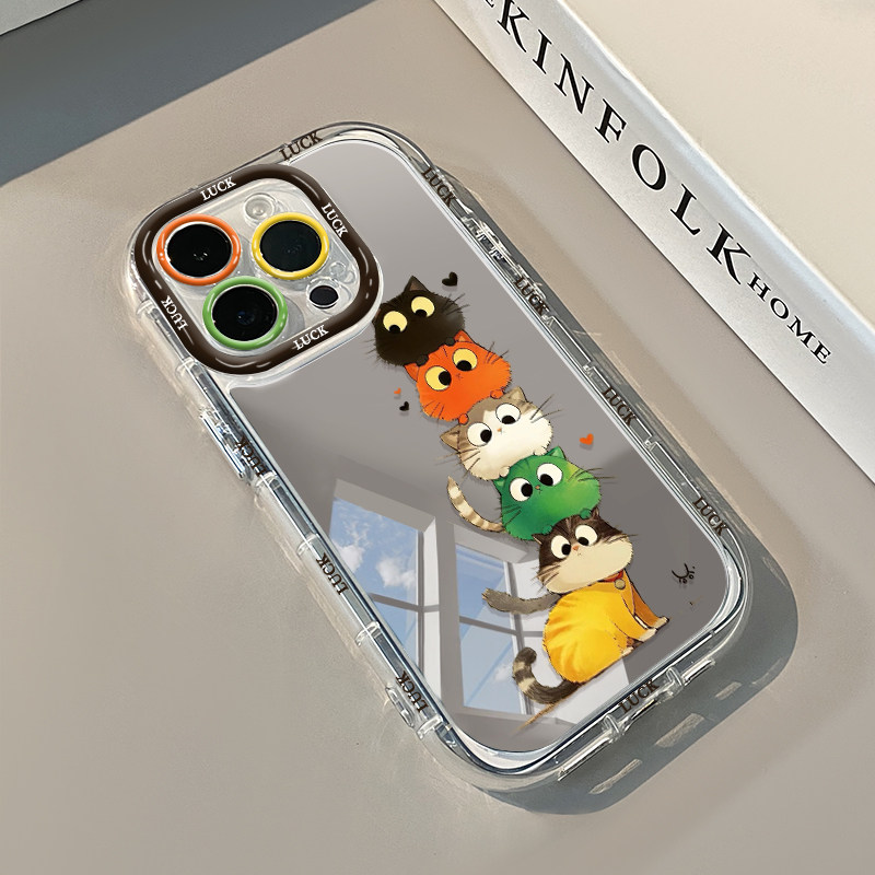 Apple Iphone 15 - Koreanische niedliche lustige Katzen-Luftkissen-Spiegel-Handyhülle für iPhone